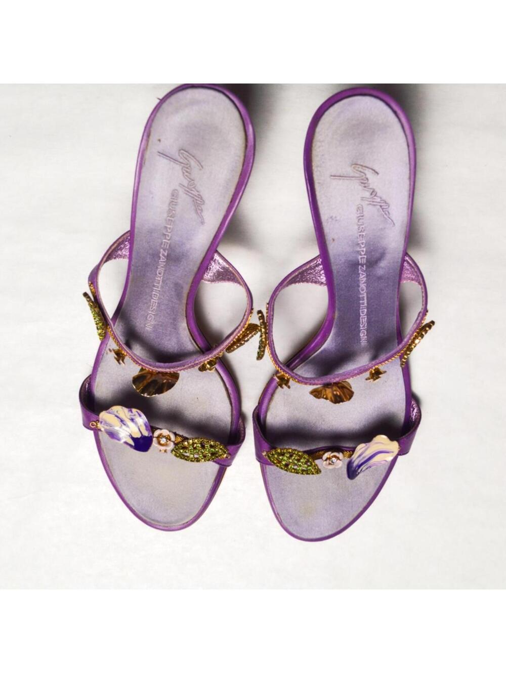 Giuseppe Zanotti Italian Vintage Floral Purple Sandal Heels - Picture 4 of 6